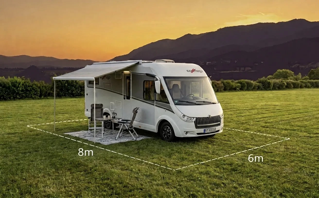 Premium-Stellplatz für Wohnmobile am Campingplatz Spielberg (8 × 6 m), Abendstimmung